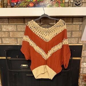 Umgee Crochet Accent Rust and Cream Sweatshirt